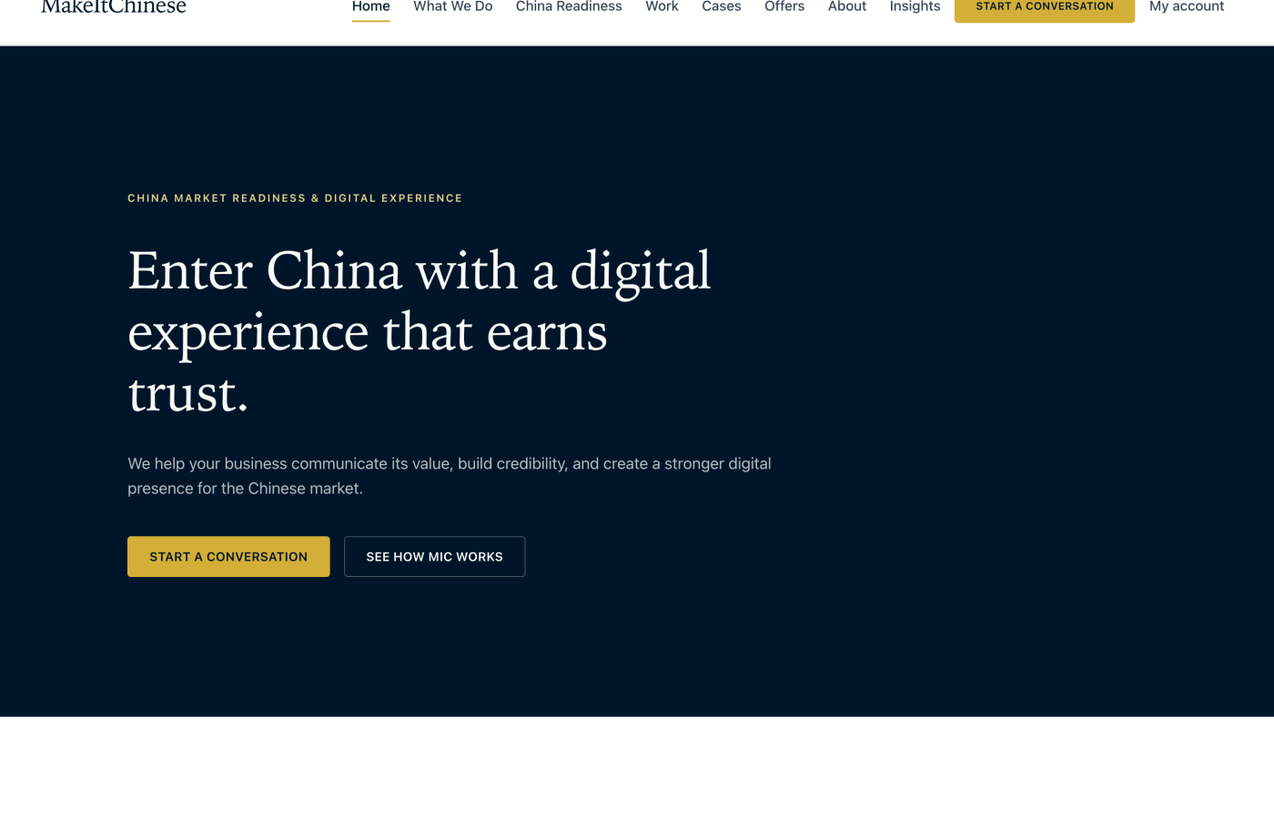 MIC · 英文品牌站 界面截图